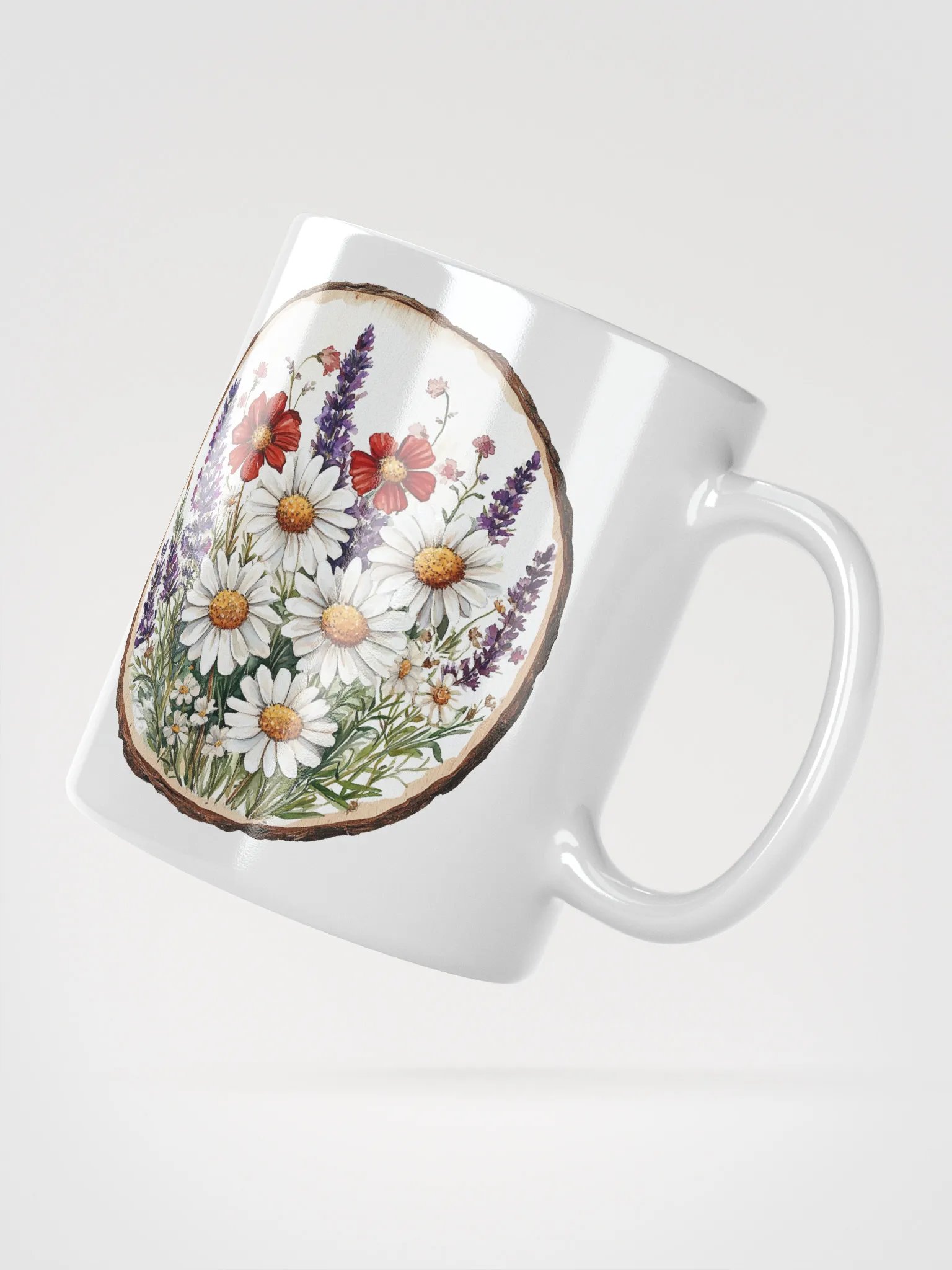 Red & White Wildflower Round Wood Art Ceramic Mug product image (2)