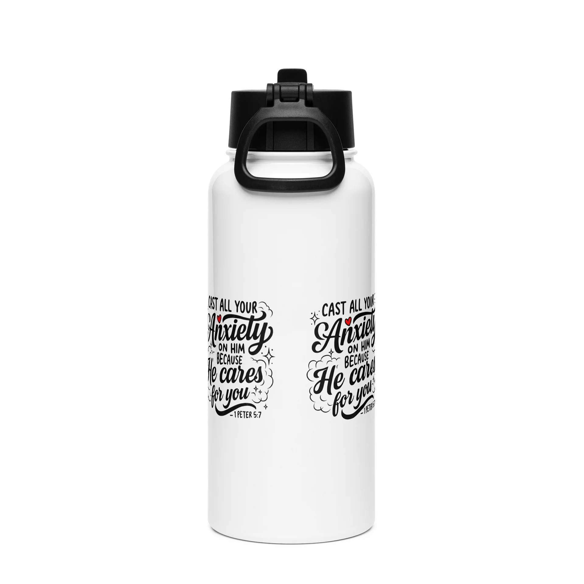 Cast All Your Anxiety Stainless Steel Insulated Water Bottle — 1 Peter 5:7 product image (2)