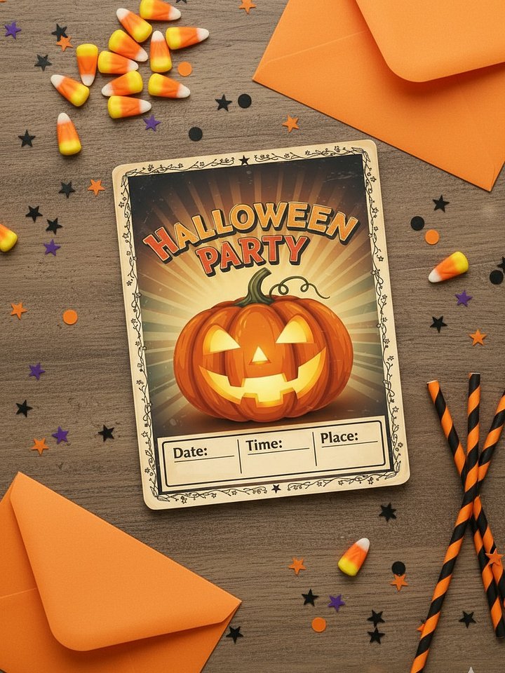 Halloween Party Invitation Card | Printable Jack O’ Lantern Invite | Retro Vintage Pumpkin Design | Digital Download product image (1)