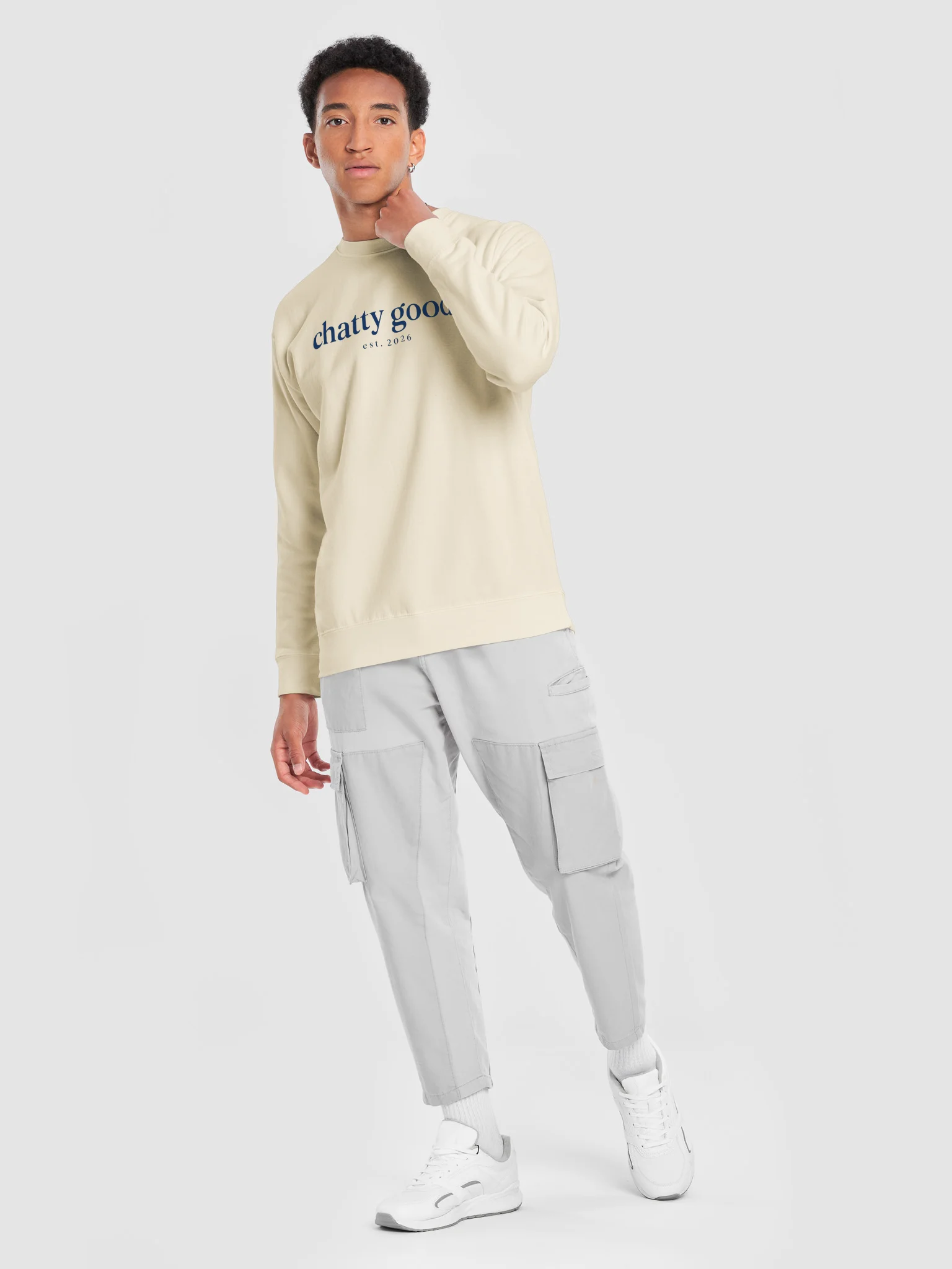 The Classic Chatty Premium Sweatshirt (Navy Text) | Chatty Logo Collection product image (22)