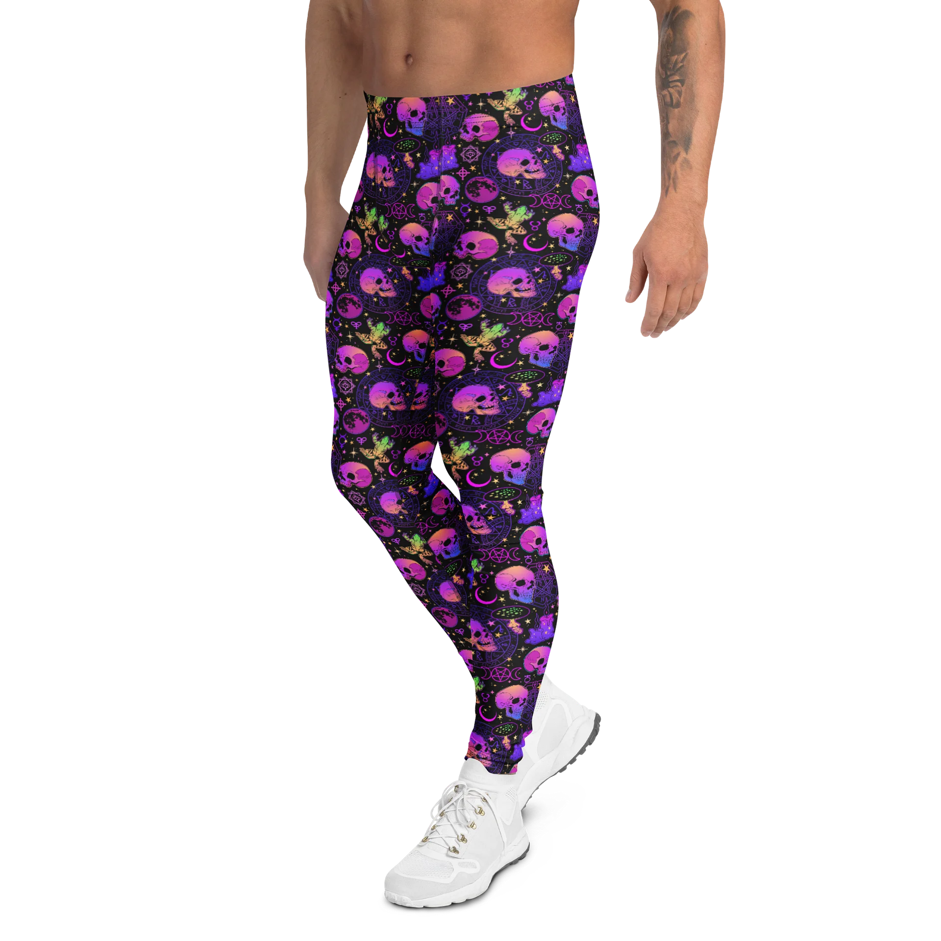 Comfortable Men’s Leggings in Bold Neon Skulls product image (4)