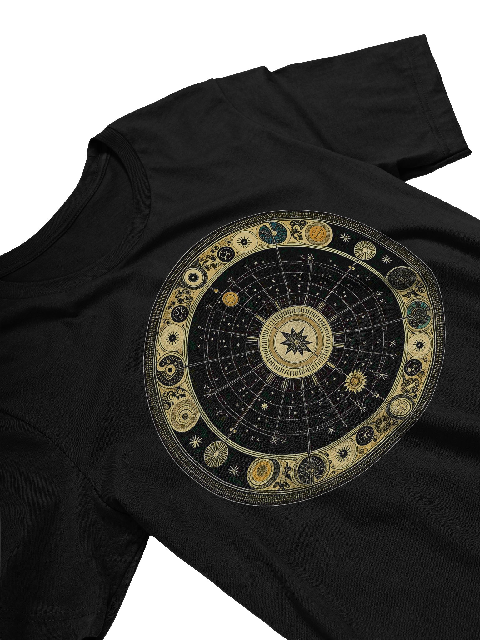 🌌 Celestial Zodiac Compass Unisex T-Shirt – Gold Cosmic Wheel Design | Mystical Astrology-Inspired Graphic Tee product image (11)