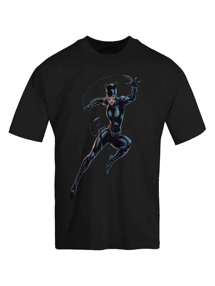 Whip's Fury: Catwoman's Midnight Leap Oversized Faded T-Shirt product image (1)