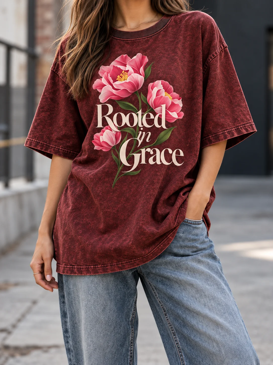 Rooted in Grace PNG | Floral Christian Shirt Design | Pink Flowers product image (7)