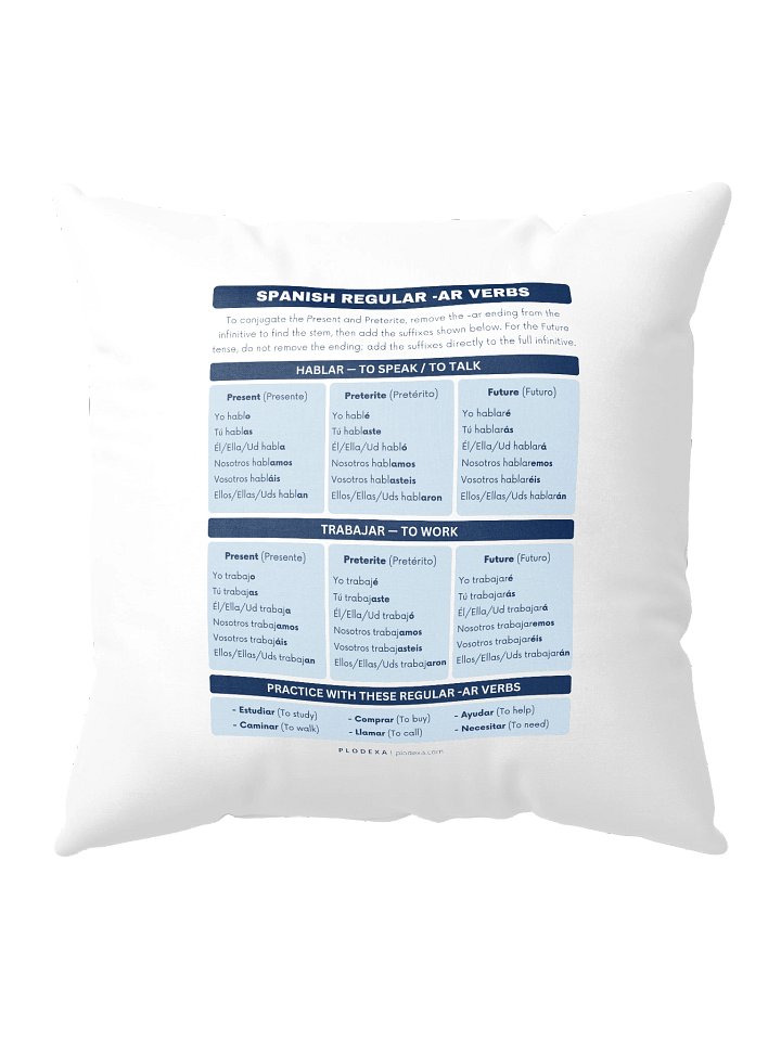 Spanish Regular -AR Verbs Conjugation Pillow product image (1)