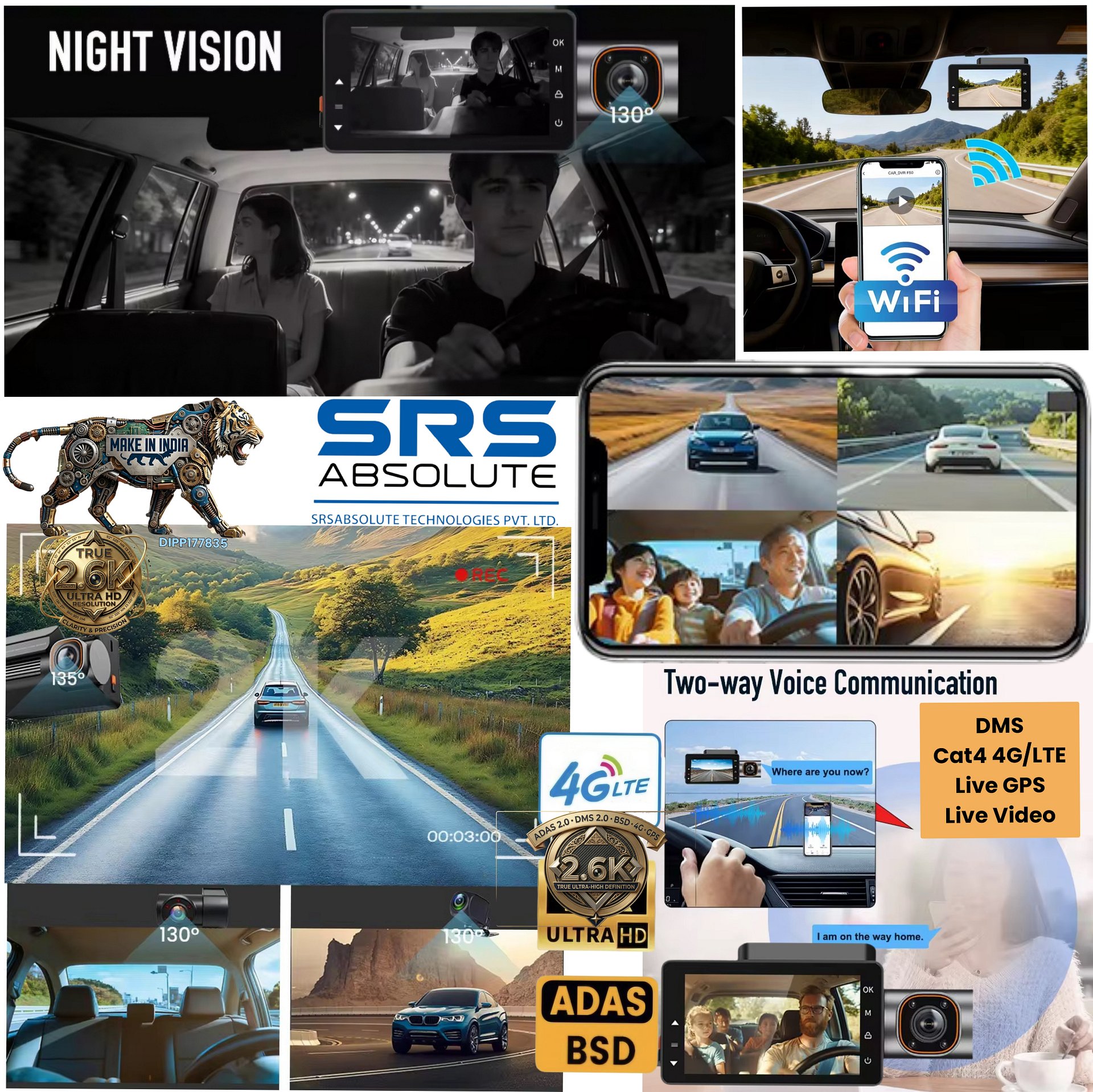 SRS ABSOLUTE 360° 4 Channel 4G 2.6K Dash Cam GPS Live Video IR Night Vision STARVIS2 ADAS BSD DMS Pedestrian Parking Monitor Calling TimeLapse WiFi Hotspot Loop Record GSensor SD SIM Support S62Gen4 product image (9)