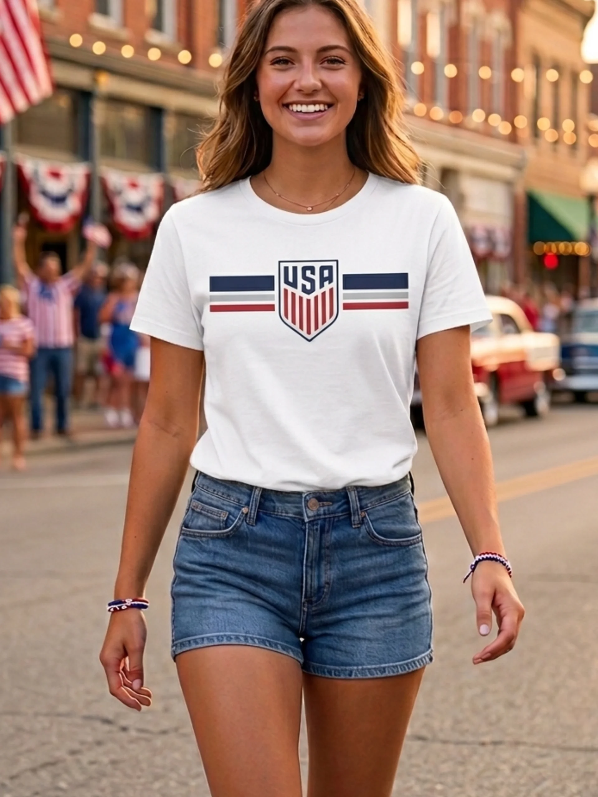 USA Soccer Crest Stripe Women's Fan Tee 2026 World Cup Football Tournament product image (1)
