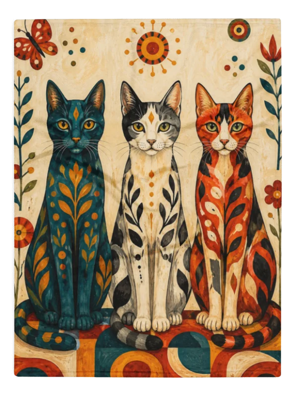 Whimsical Folk-Art Cats Blanket product image (1)