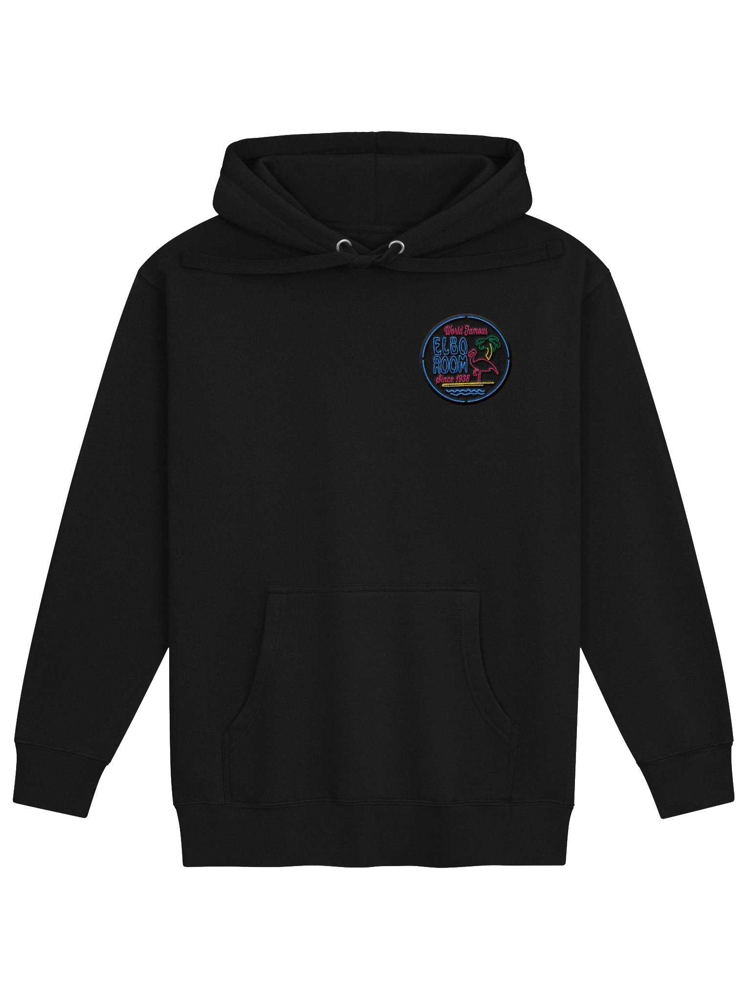 Elbo Room World Famous Neon Flamingo Pullover Hoodie | Core Black Edition product image (5)