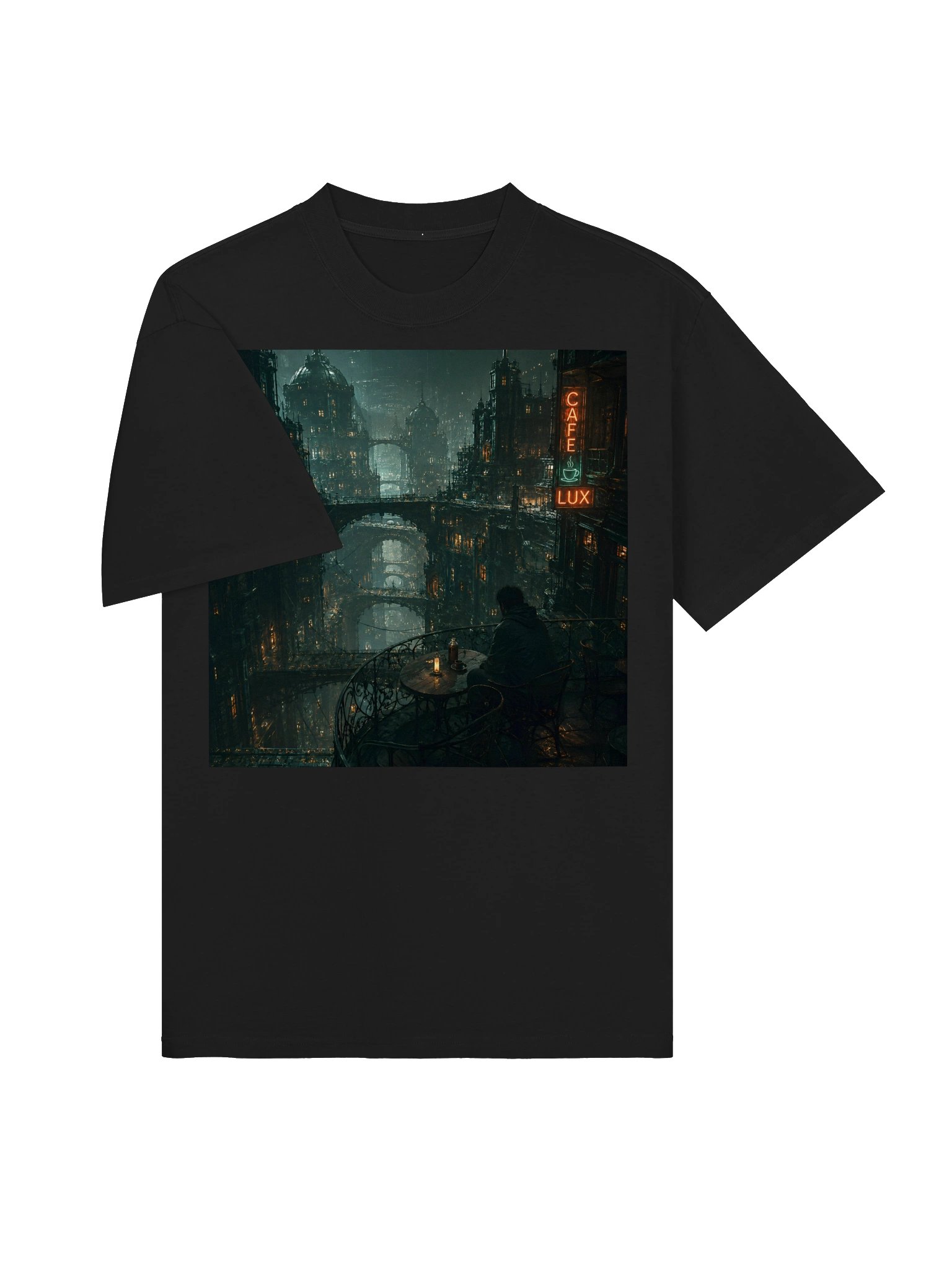 Cyberpunk City Café at Night Wall Art | Dark Academia Gothic City Digital product image (4)