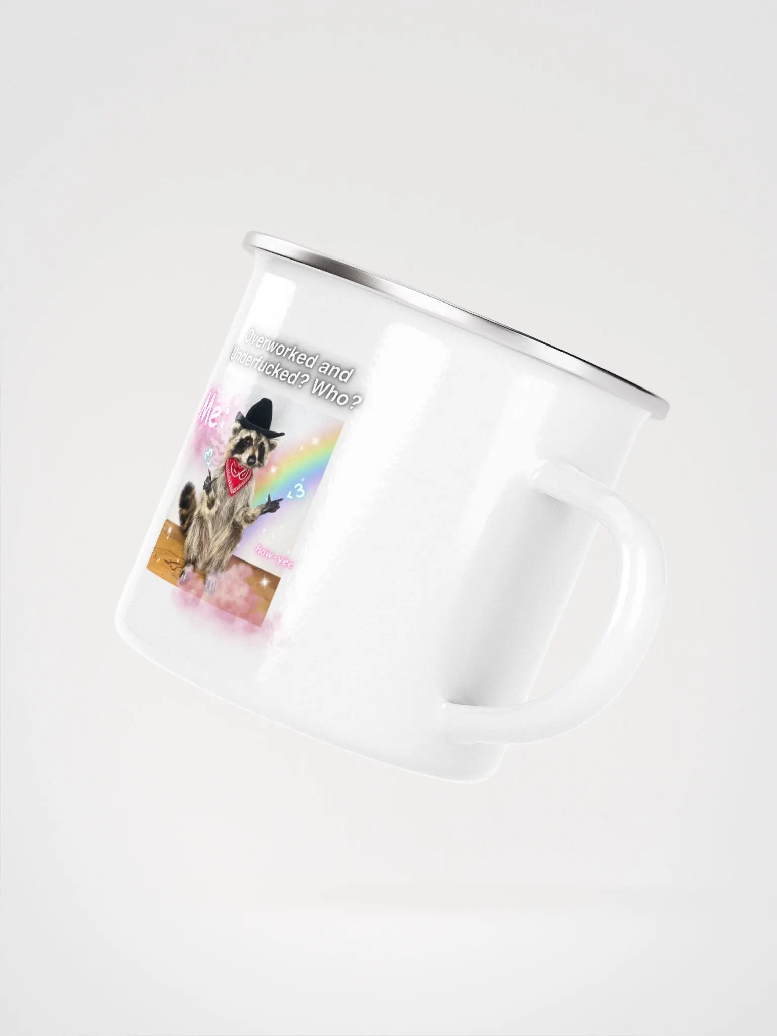 Overworked and Underfucked, Raccoon Cowboy, Enamel mug product image (3)