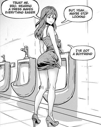 This is a panel from Part 2 of His 24 Hours Pregnant - coming soon to YT

SHE's in HIS body - at the club in a dress, because...