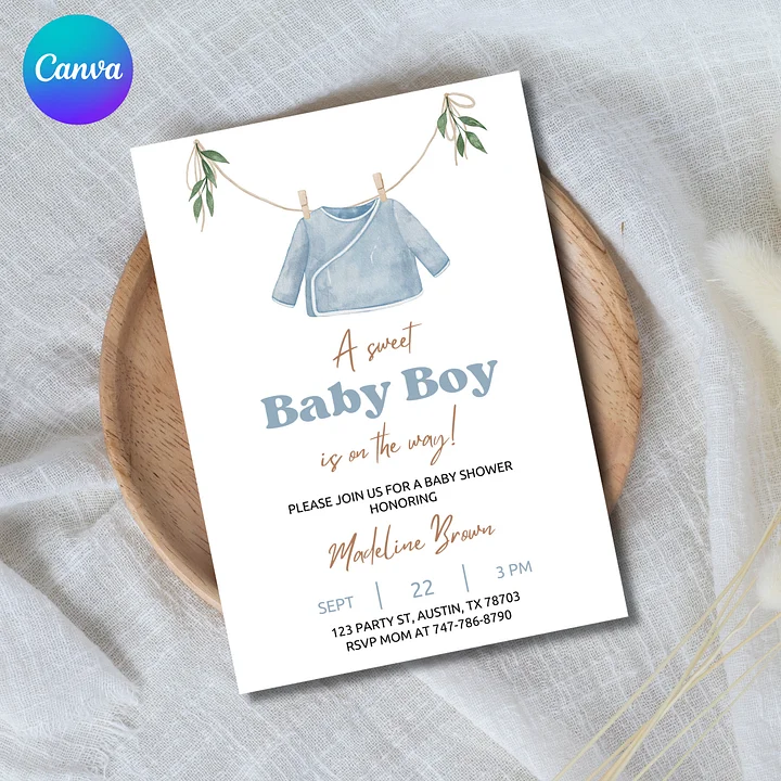 Baby Boy Shower Invitation Template – Canva Editable Onesie Invite product image (1)