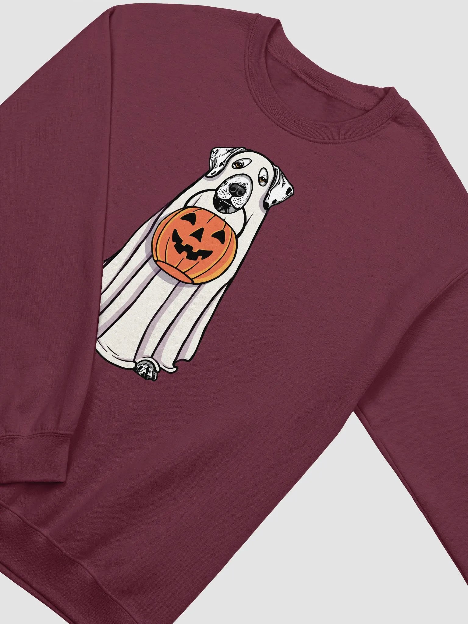 Funny Halloween Dalmatian Sweatshirt | Funny Dog Wearing a Ghost Costume and Holding a Pumpkin Basket product image (4)