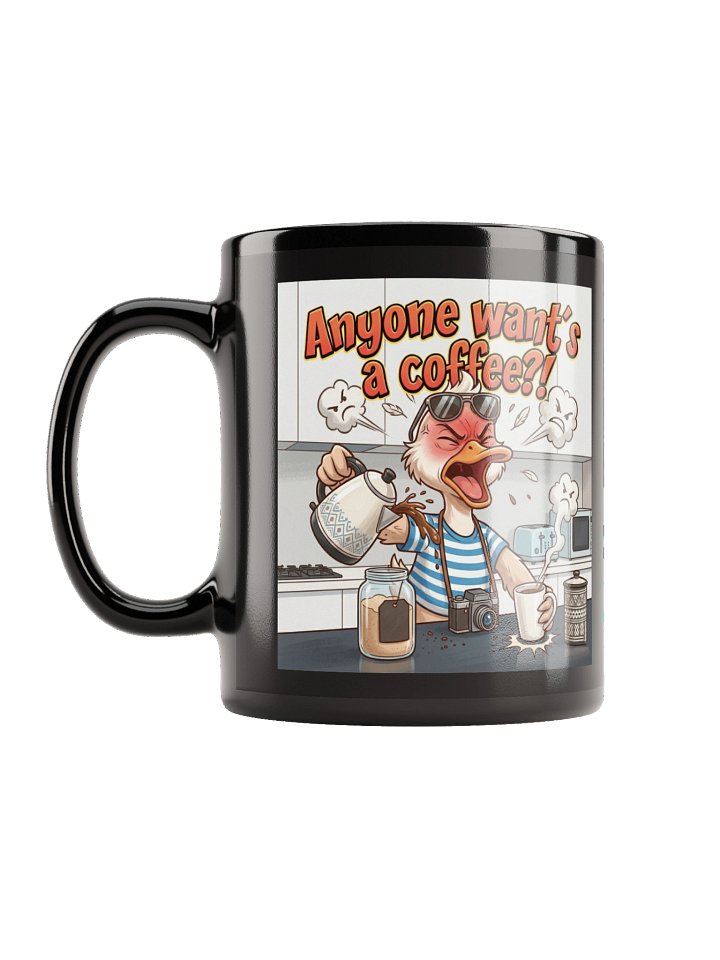 Duck Travels: 'Anyone want's a coffee?!' Black Glossy Mug product image (2)