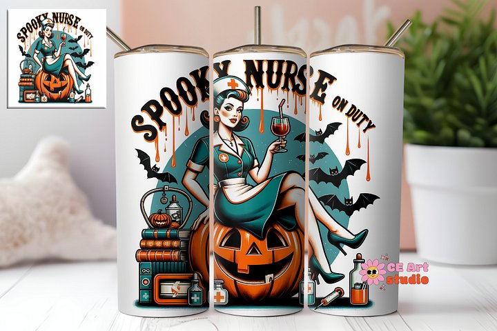 Spooky Nurse Tumbler Wrap PNG product image (1)