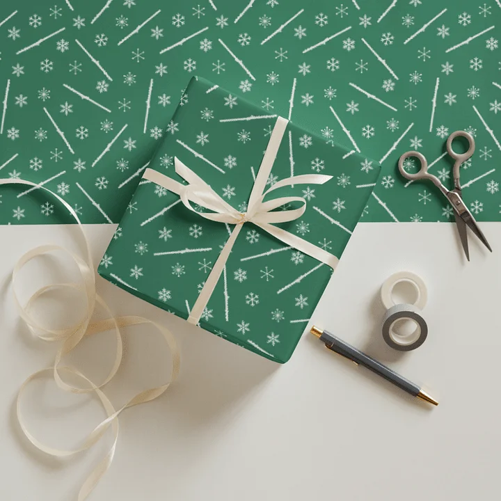 Flutes and Snowflakes - Alto Flute - Green Gift Wrap Paper Sheets product image (1)