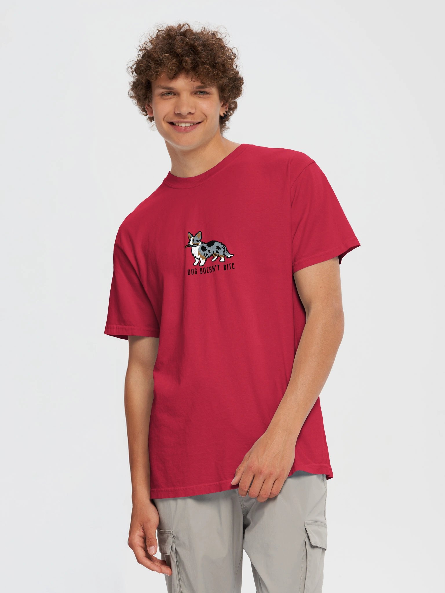 Dog Doesn't Bite Funny Chibi-Style Embroidered T-Shirt for Cardigan Welsh Corgi(Blue Merle) Owners product image (23)