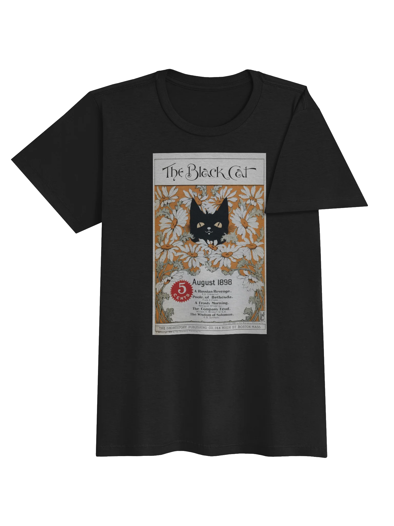 Vintage Black Cat Magazine Vintage Black Cat magazine cover tee with peeking black cat amidst white daisies. Semi-fitted Gildan Womens Softstyle Tee product image (19)