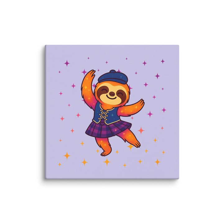 Highland Dance Sloth Canvas – Cute Scottish Sloth Mini Wall Art for Dancers, Sloth Lovers & Sparkly Decor Fans (6x6") product image (1)