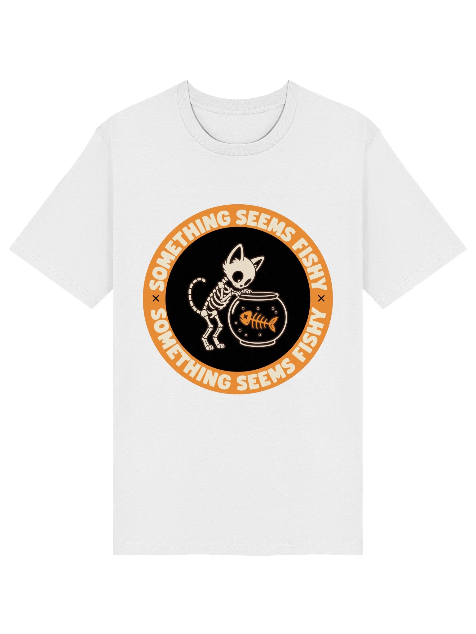 Something Seems Fishy Skeleton Cat Tee product image (1)