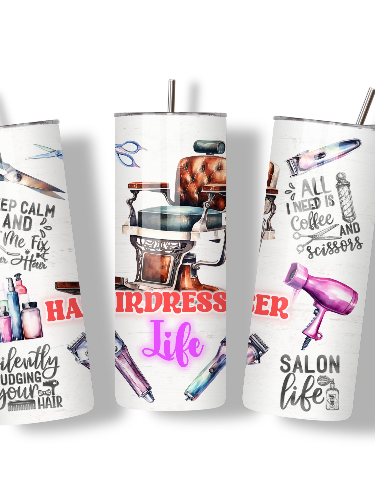 Hairdresser Life 20oz Skinny Tumbler with Metal Straw – Fun Salon-Themed Design – Double-Walled Insulated Stainless Steel Tumbler for Hot & Cold Drinks, Gift for Hairstylists product image (3)