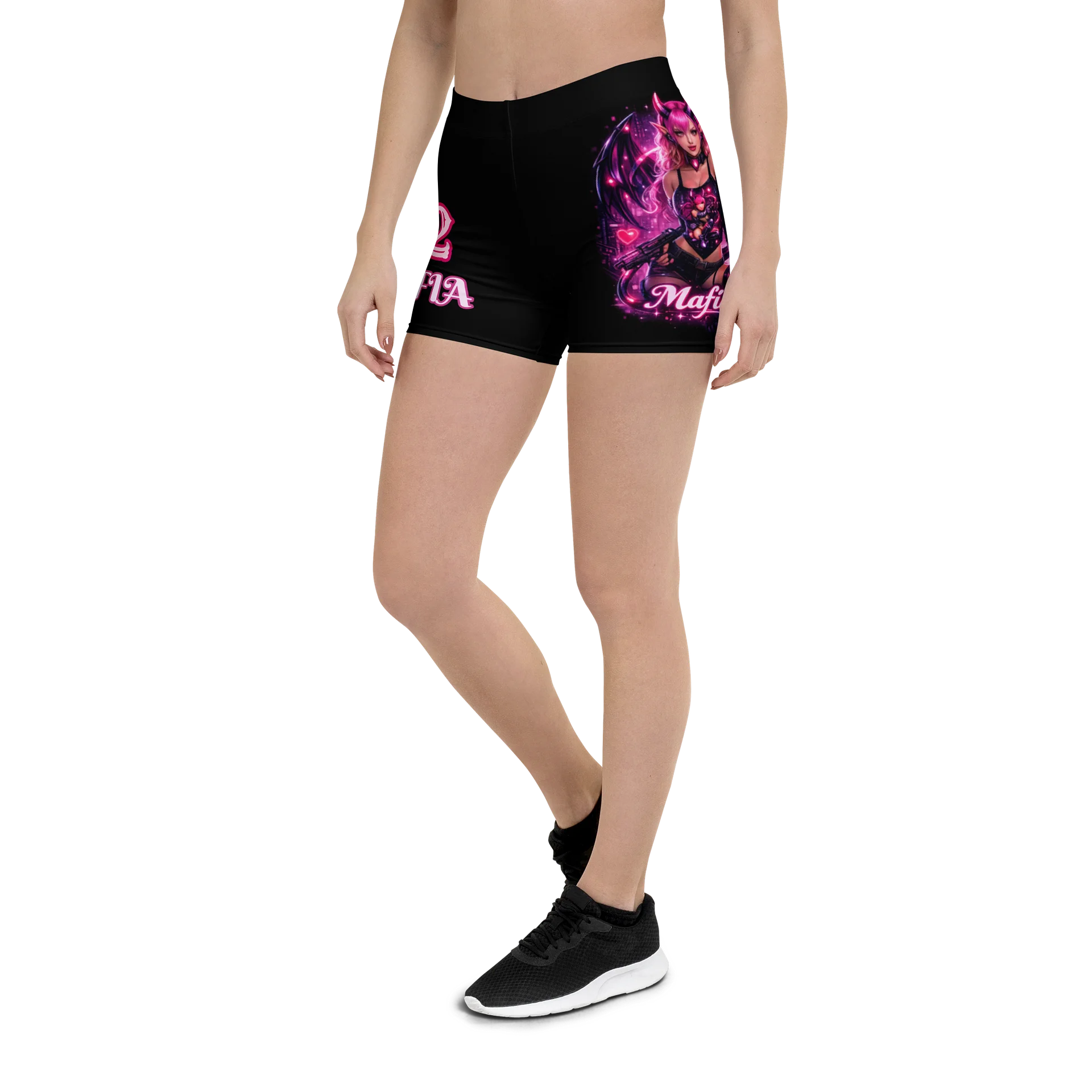 Medellin Mafia Pink Devil Biker Shorts for Women | Streetwear Activewear product image (6)