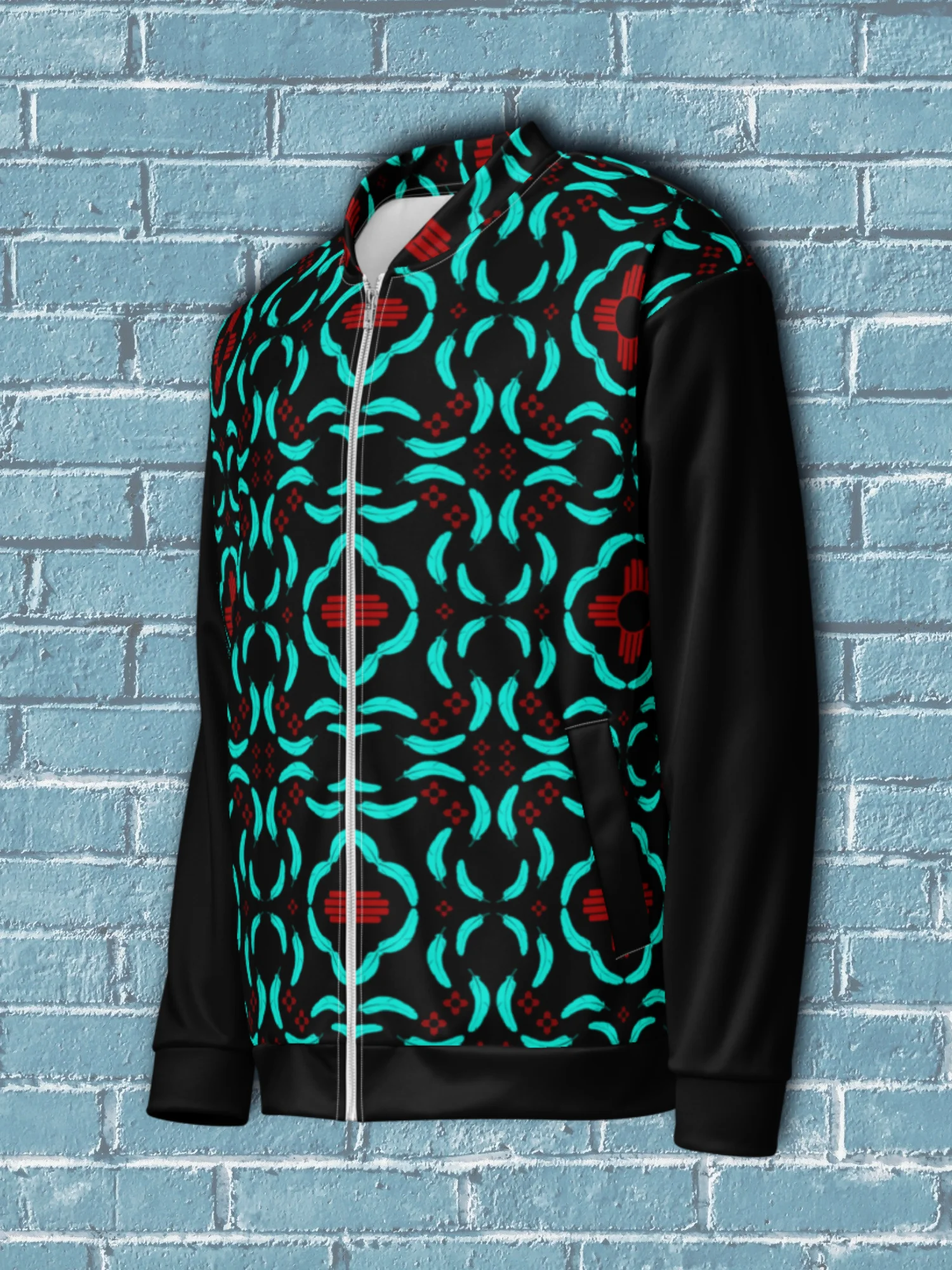 New Mexico Zia Turquoise Feathers Bomber Jacket product image (3)
