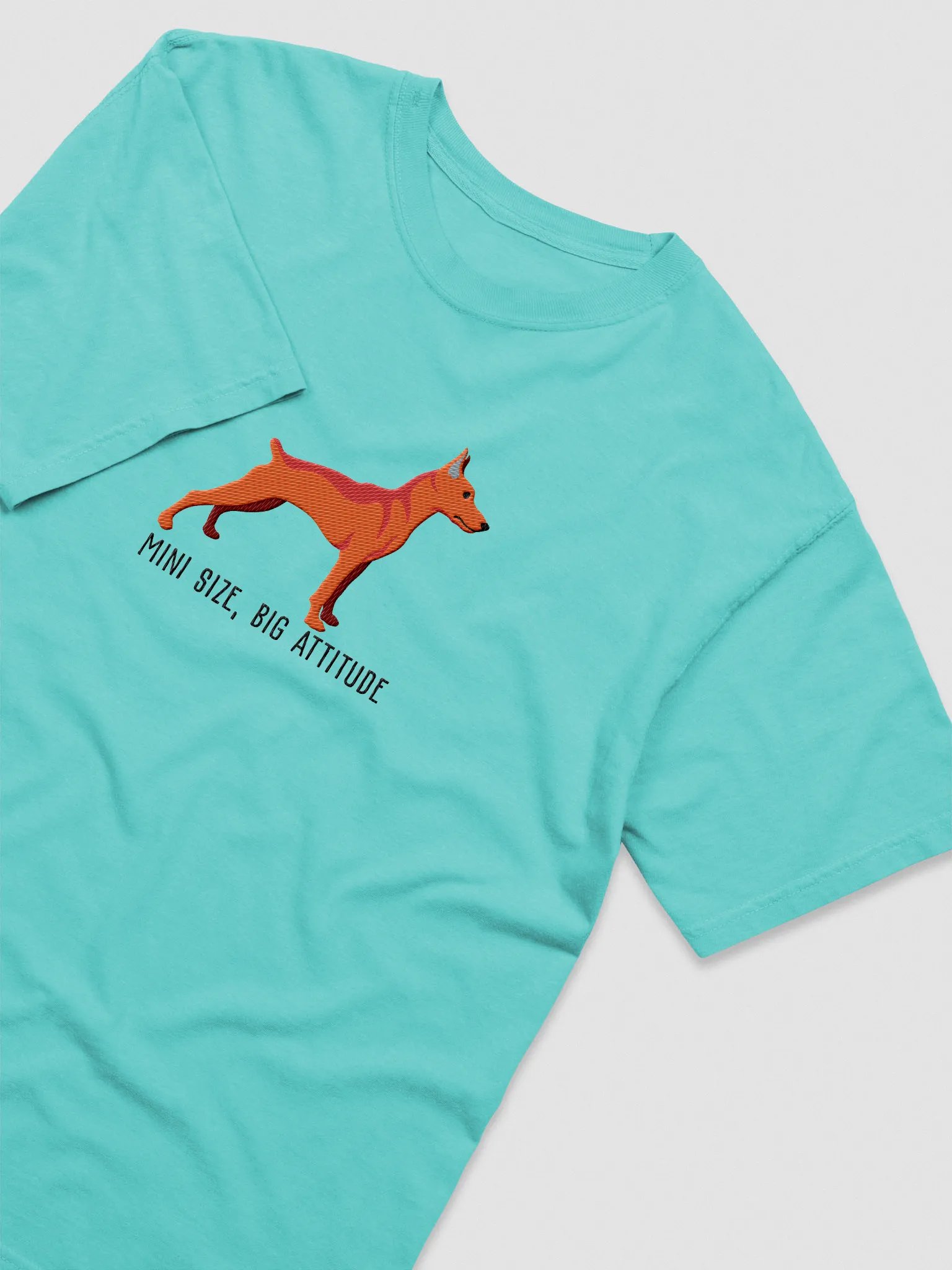 Mini Size, Big Attitude T-Shirt(Embroidered) of a Mini Pinscher(Red) product image (6)