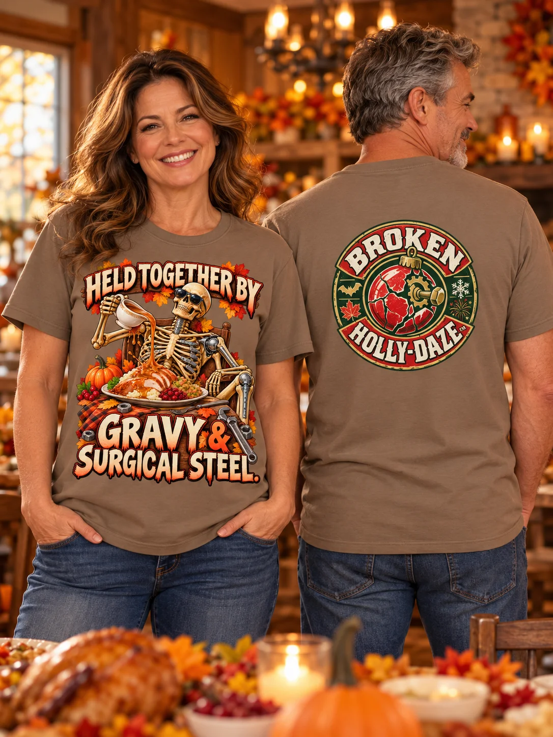 Funny Thanksgiving Surgery Shirt — Held Together by Gravy & Surgical Steel | Broken Turkey™ product image (1)