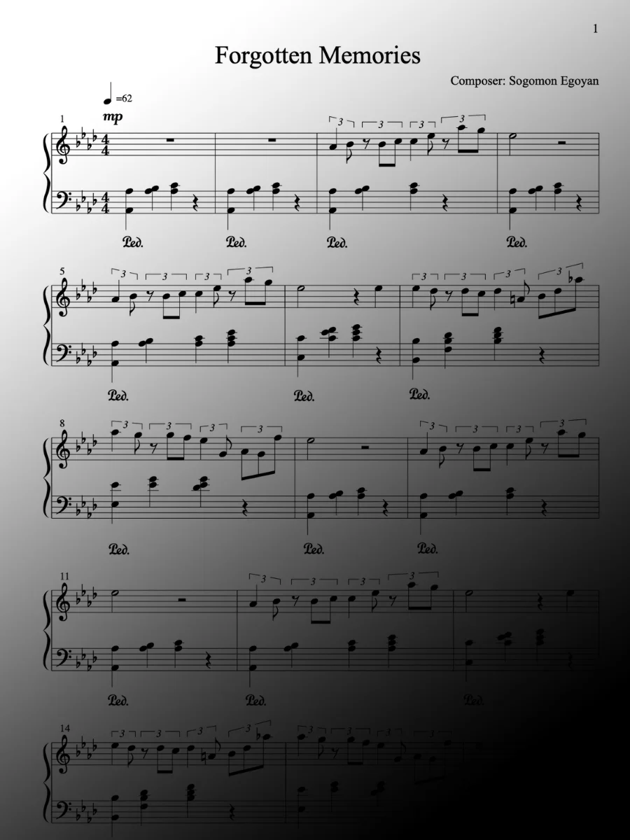Forgotten Memories by Sogomon Egoyan - Piano Sheet Music product image (1)