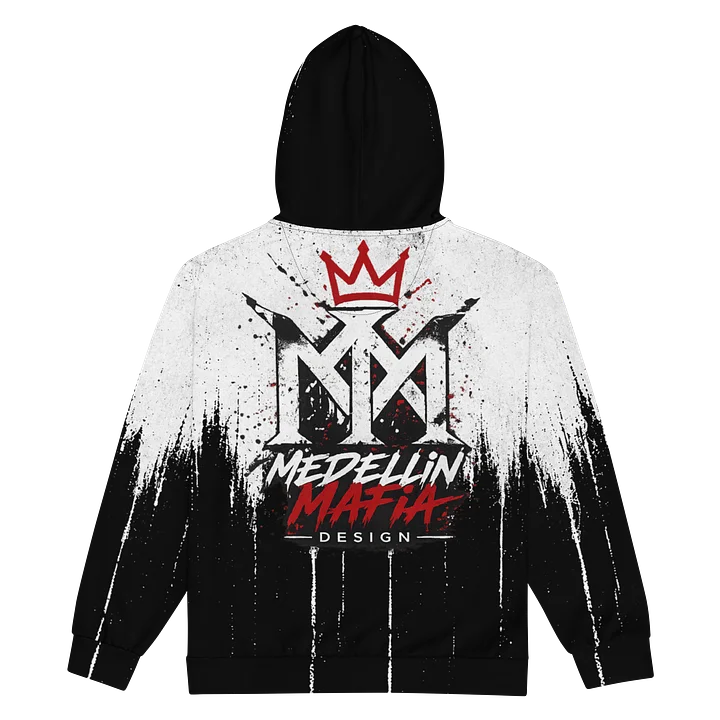 Medellin Mafia Design Black & White Drip Zip Hoodie product image (2)