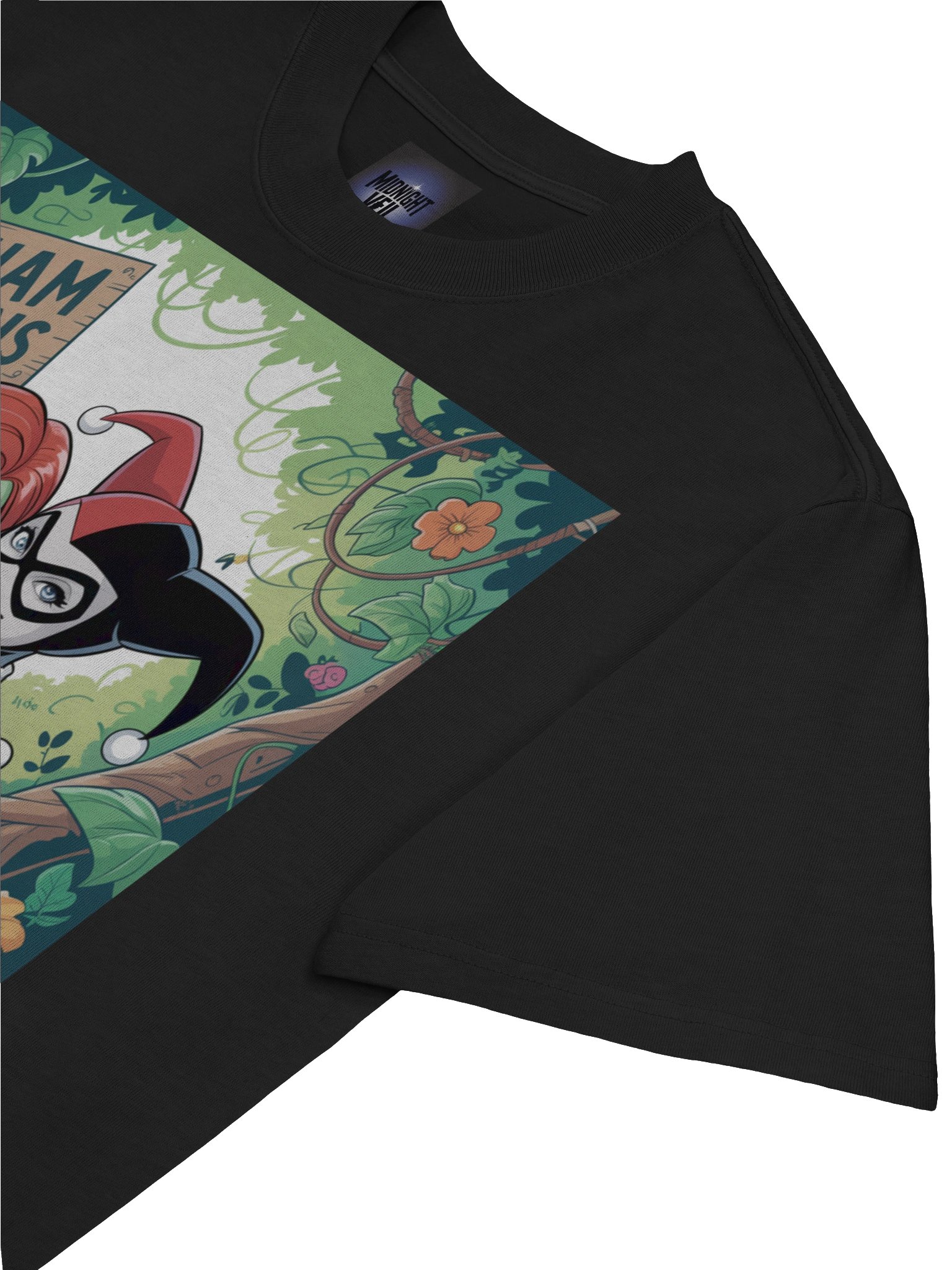 Gotham Gardens Embrace: Poison Ivy & Harley Quinn Verdant Vortex Oversized Faded Unisex T-Shirt product image (7)