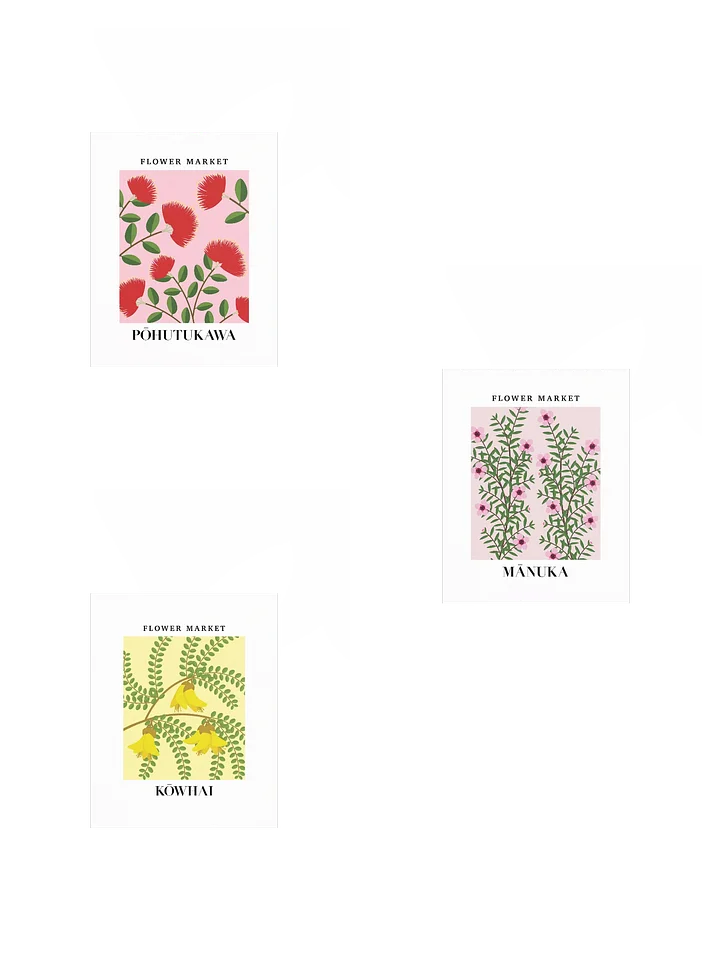 New Zealand Flower Market Wall Art - Pohutukawa Kowhai Manuka Flowers - Unframed product image (1)