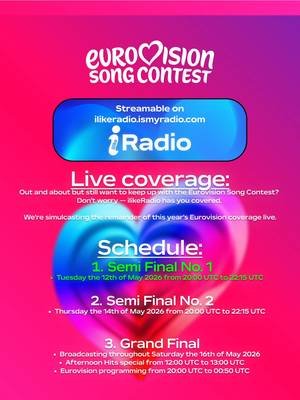 📢 | ilikeRadio to deliver full coverage of the Eurovision Song Contest this week: Out and about but still want to keep up with the Eurovision Song Contest?  Don’t worry — ilikeRadio has you covered.  We’re simulcasting the remainder of this year’s Eurovision coverage live.  Learn more at https://ilikepresents.short.gy/eurovision2026  #ilikepresents #ilikeradio