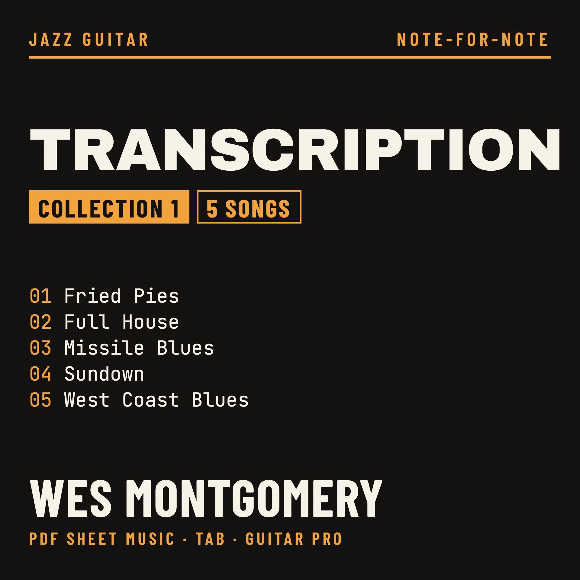 Wes Montgomery Jazz Guitar Transcription Collection 1 (5 Songs) — Note-for-Note PDF Sheet Music, TAB & Guitar Pro Files product image (1)