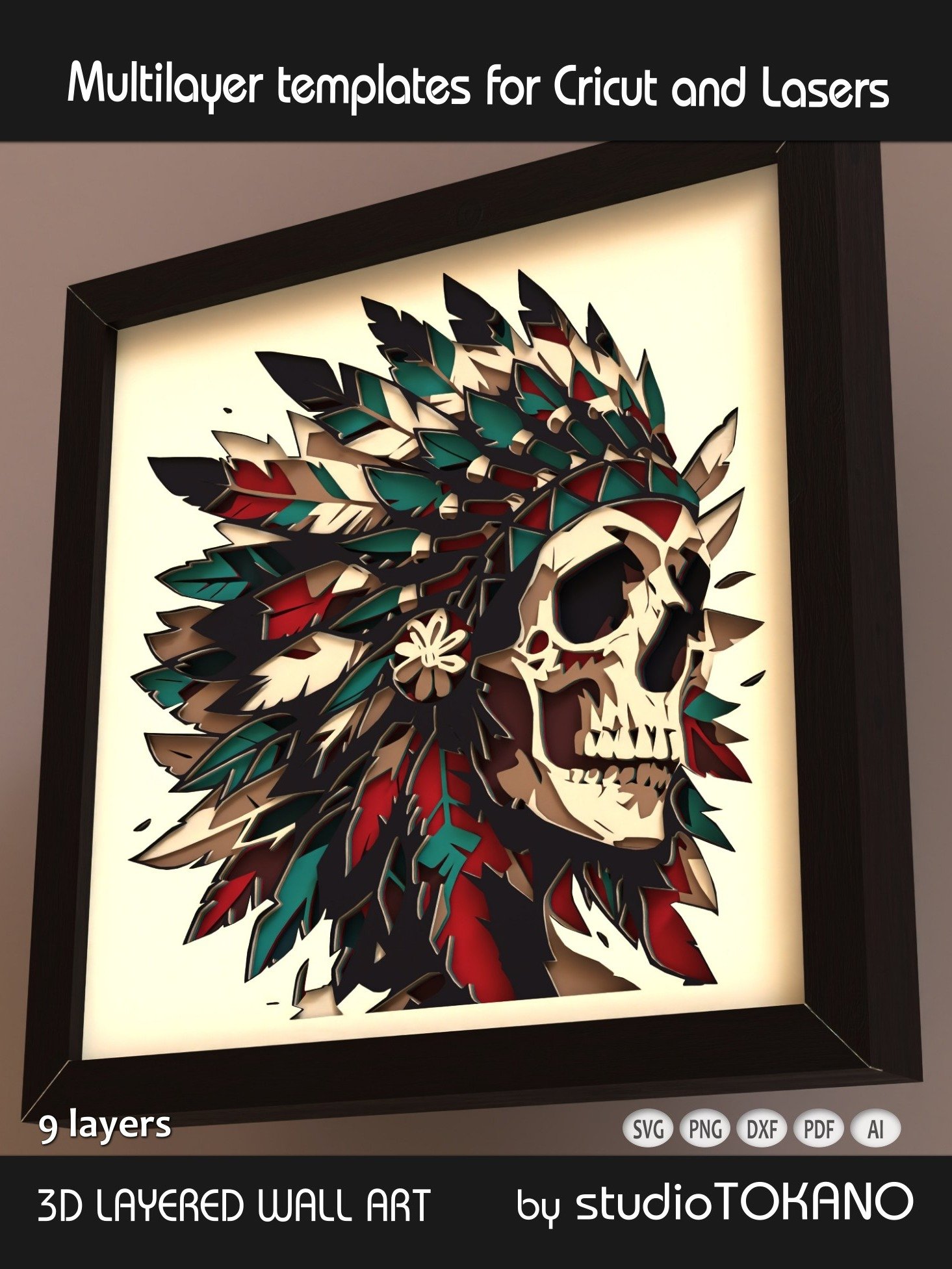 Headdress Skull Multi layered Shadowbox product image (5)