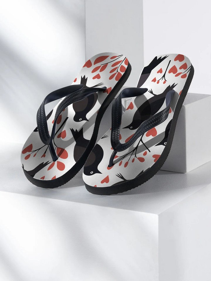 Flip-Flops – Red hearts and birds pattern ❤️🐦 product image (1)