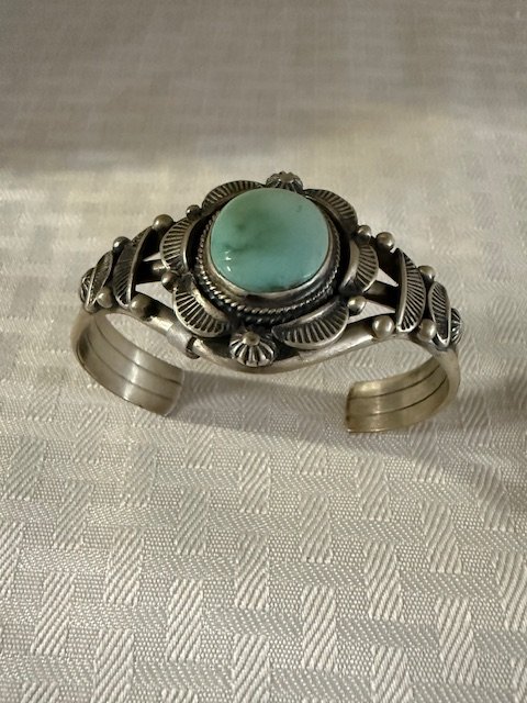 Artisan Hand-Stamped Dry Creek Turquoise Narrow Cuff Bracelet product image (2)