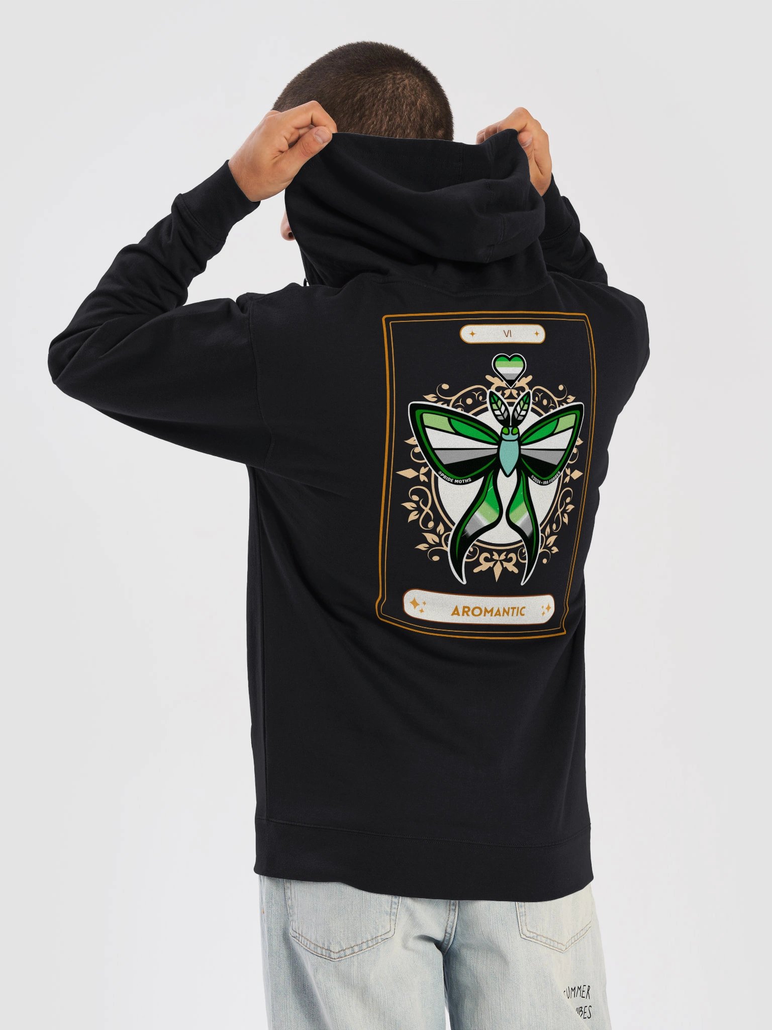 № 6 | AROMANTIC PRIDE MOTH | TAROT CARD STYLE | ZIP-UP HOODIE product image (2)