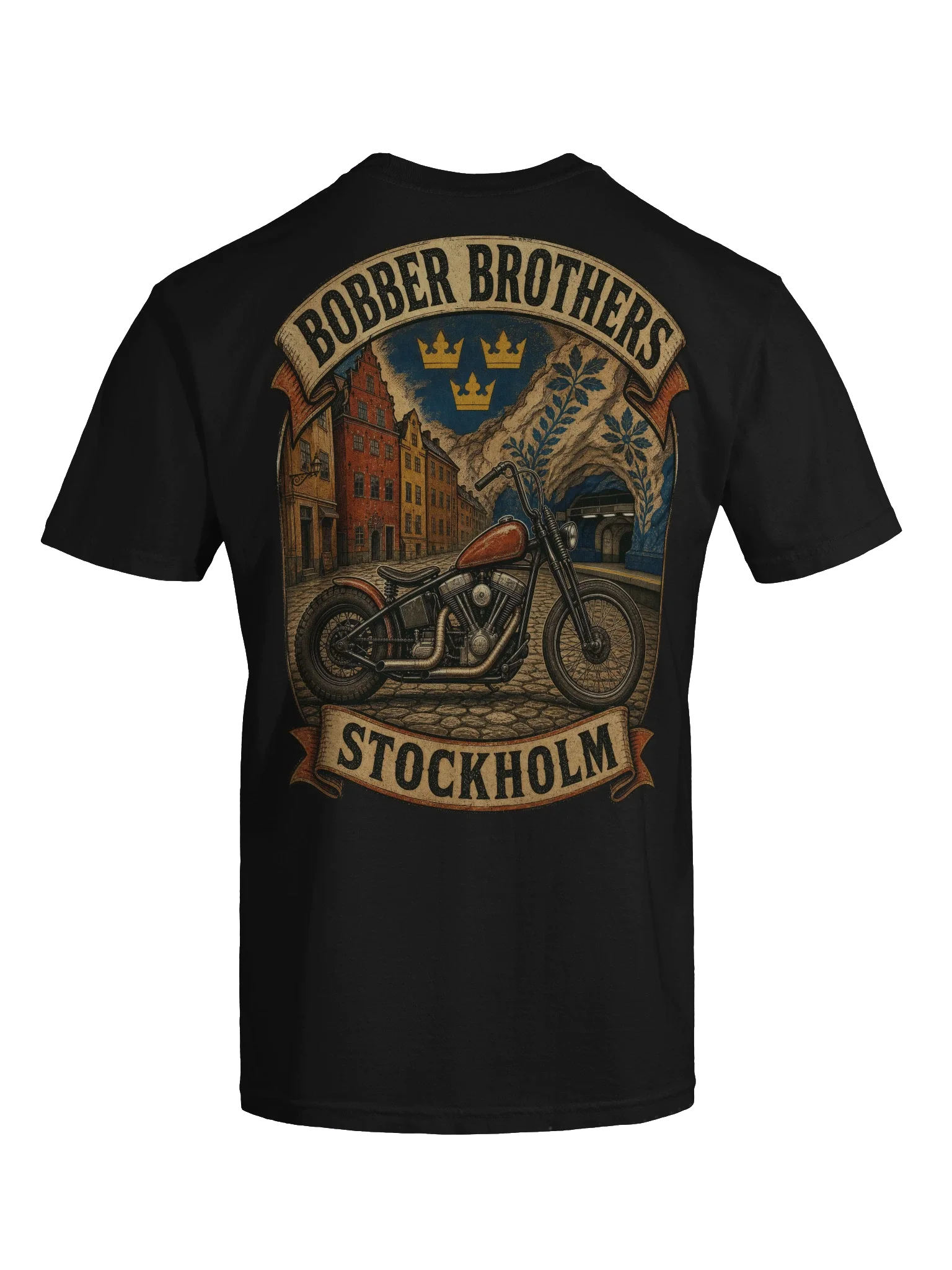 Stockholm motorcycle t-shirt design by Bobber Brothers