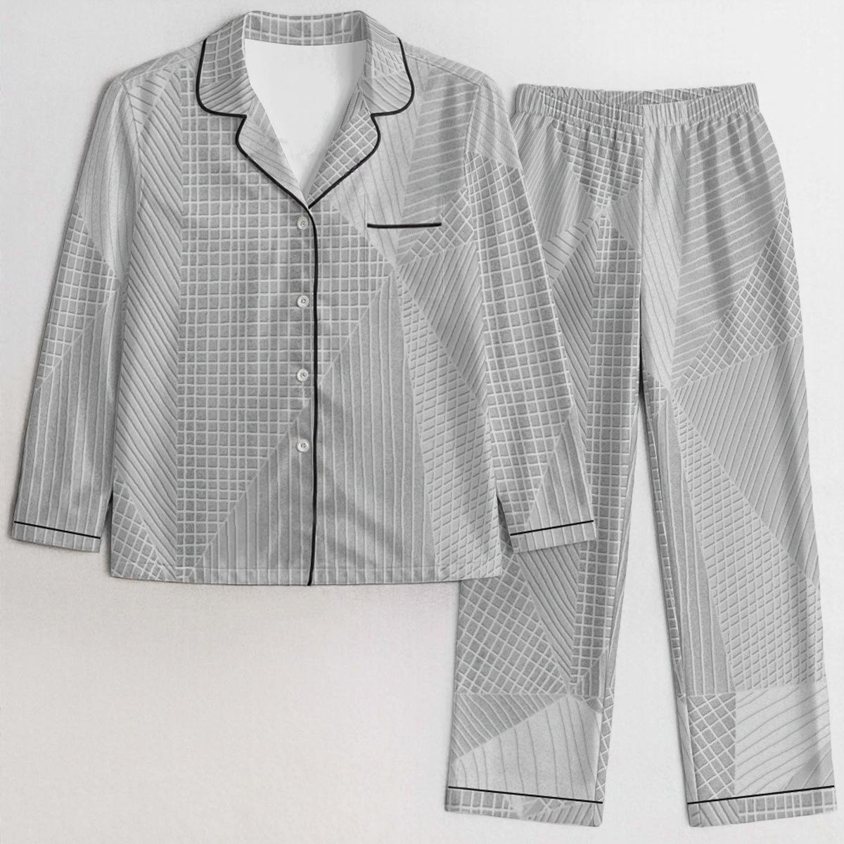 Silver Geometric Patchwork Satin Pajama Set product image (1)