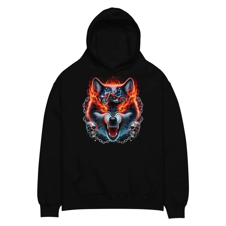 Flaming Wolf Biker Oversized Hoodie #39 product image (2)
