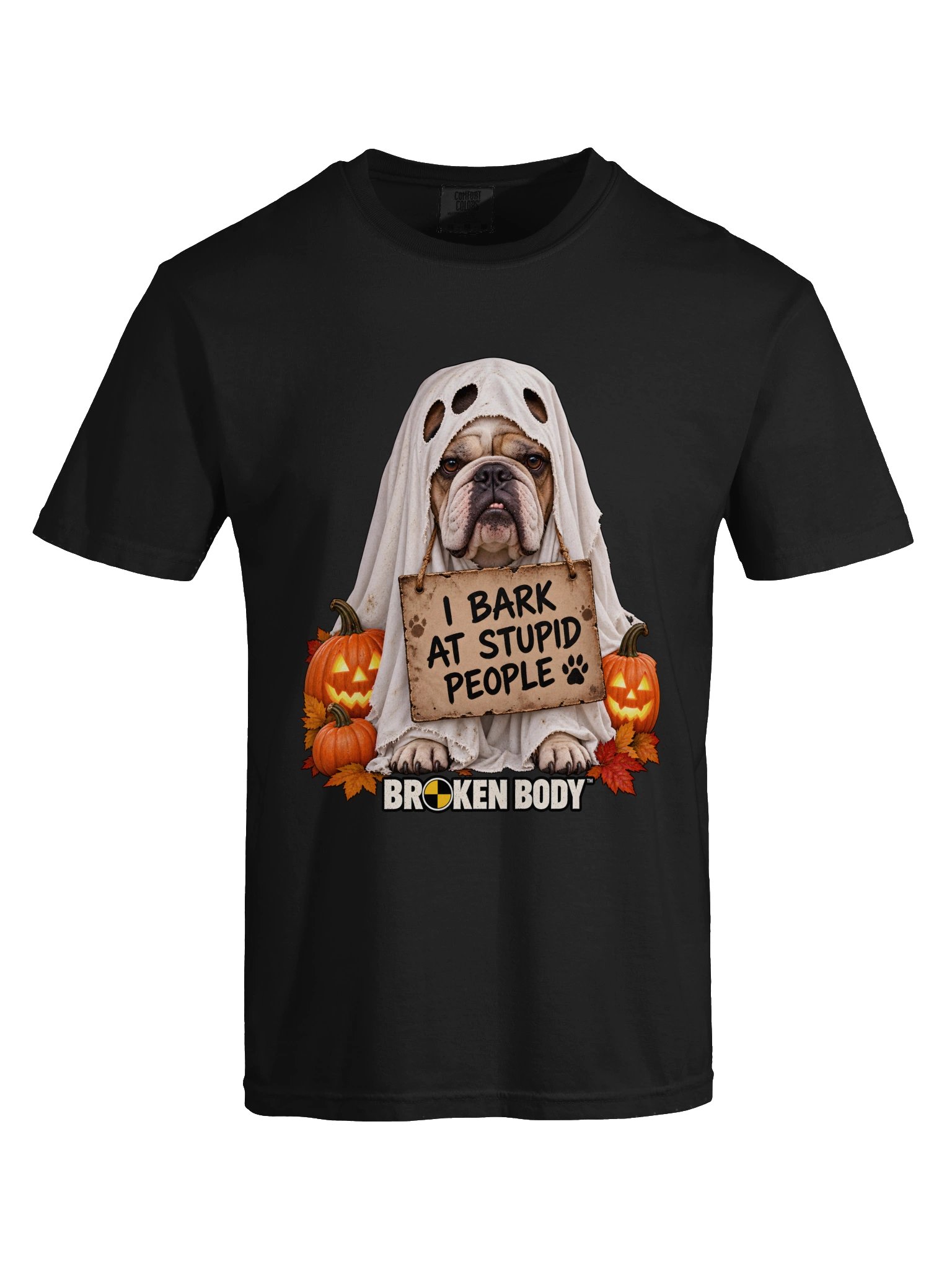 Funny Halloween Dog Lover Shirt — I Bark at Stupid People Bulldog Ghost Tee | Holly-Ween™ product image (10)