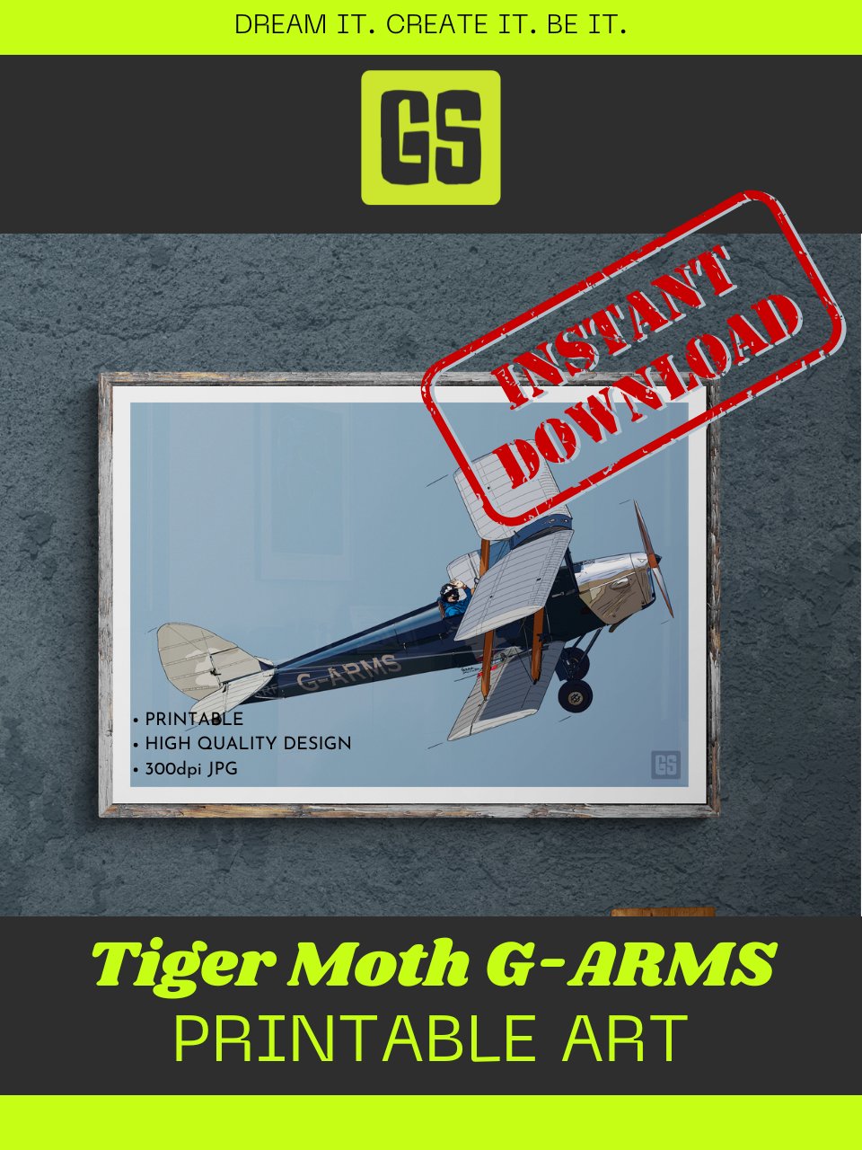 Tiger Moth G-ARMS Printable Aviation Wall Art with Blue & White Border Background product image (2)