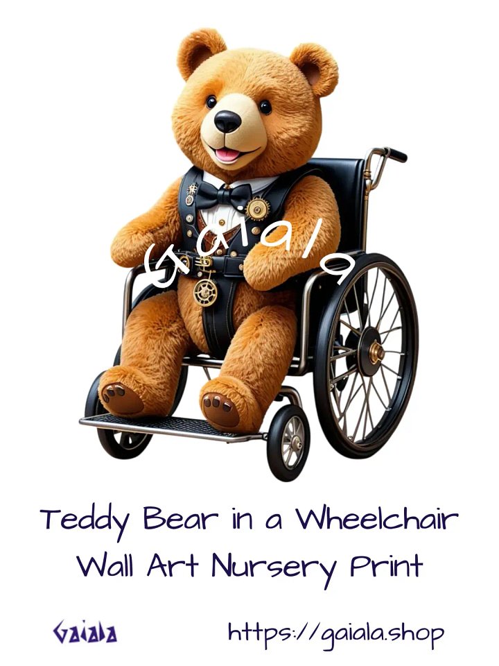 Teddy Bear in Wheelchair Kid Nursery Print Child Wall Art product image (1)