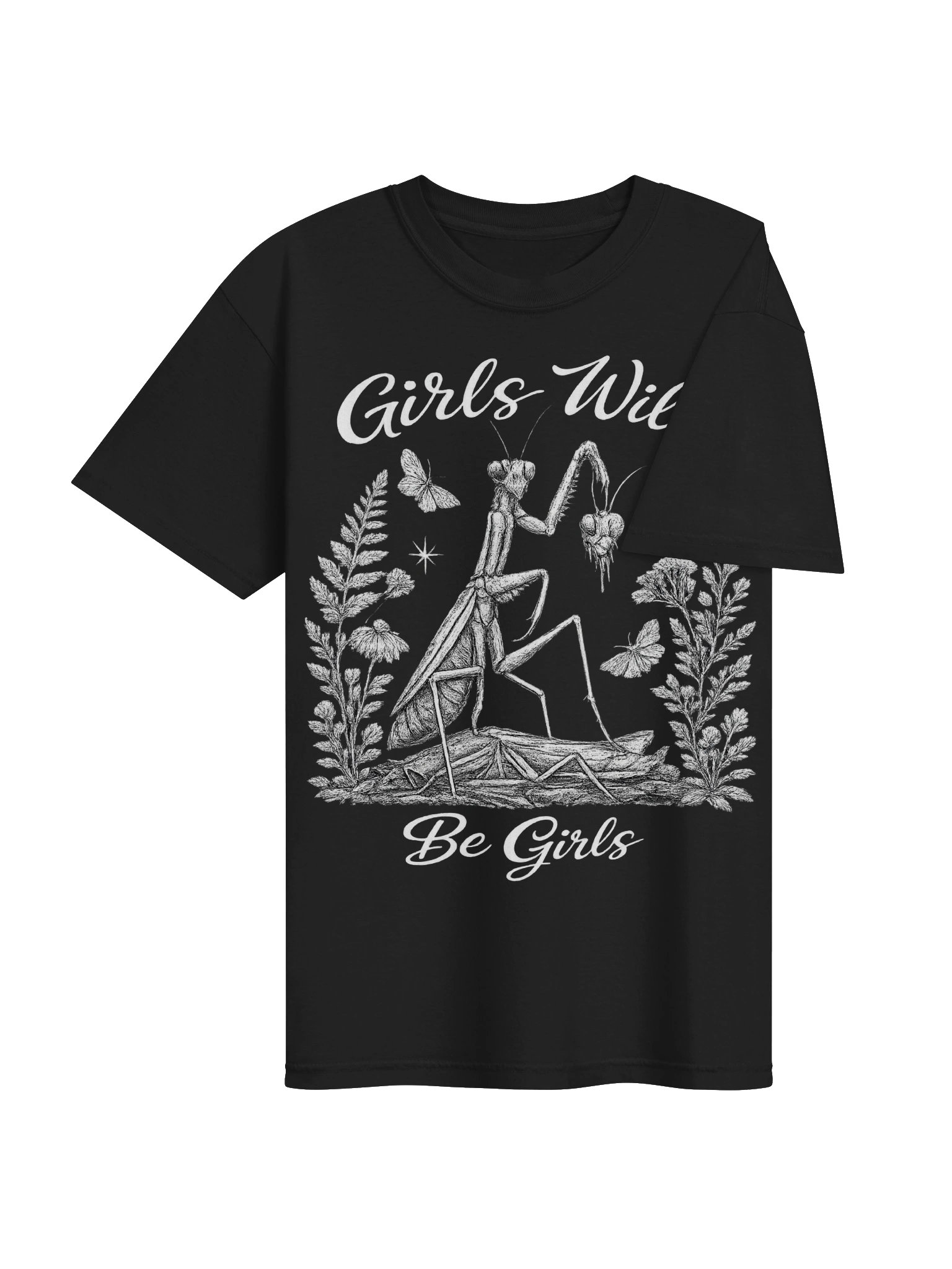 Girls Will Be Girls Mantis Graphic Tee | Dark Botanical Cottagecore Shirt product image (4)