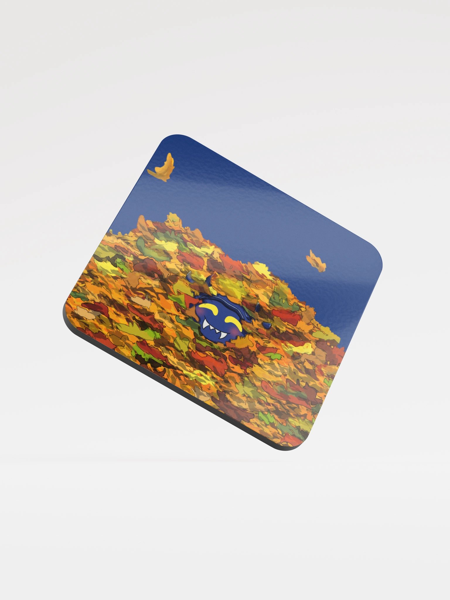Lil Cherny in the Leaves Glossed Cork Coaster product image (1)