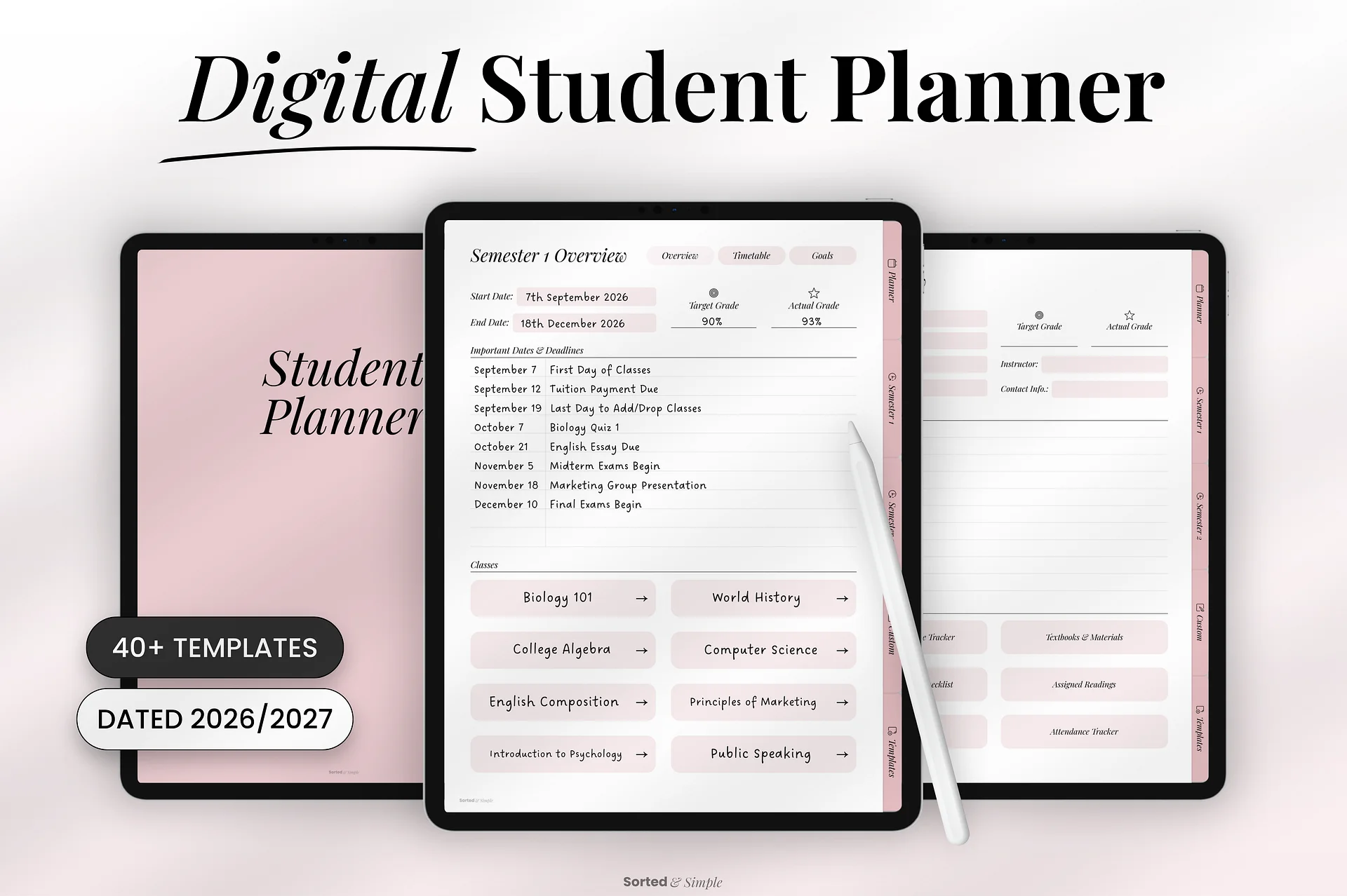 2026/2027 Mid-Year Student Digital Planner Portrait - Dusty Pink product image (1)