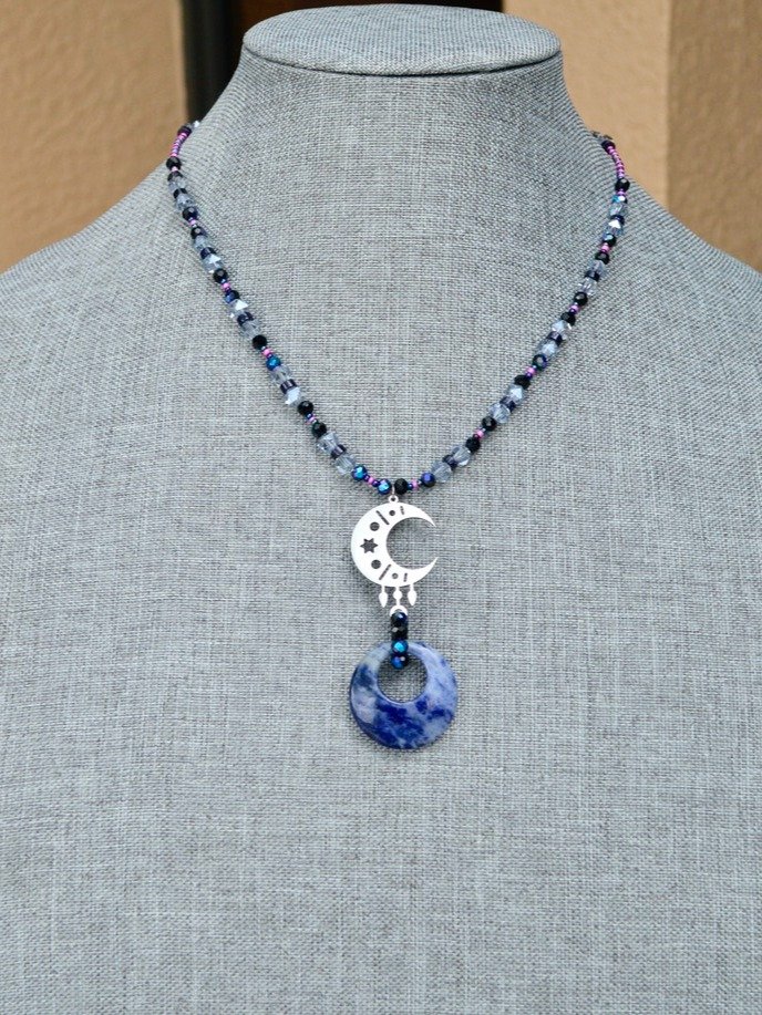 Blue Sodalite Gemstone Donut Pendant Moon Necklace product image (1)